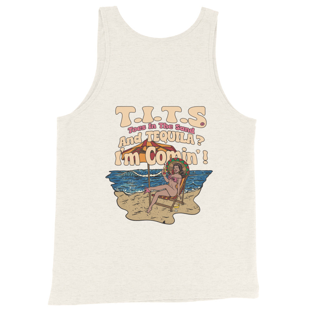 Beach tank top to stay cool on those hot beach days with a cocktail in the hand and TOES IN THE SAND. Beach tequila shots and funny tank tops. Yeah baby! • 100% combed and ringspun cotton • Tri-blends are 50% polyester/25% combed/25% ringspun cotton/rayon • Fabric weight: 4.2 oz/yd² (142.40 g/m²), triblends: 3.8 oz/yd² (90.07 g/m²) • 30 singles thread weight • Side-seam