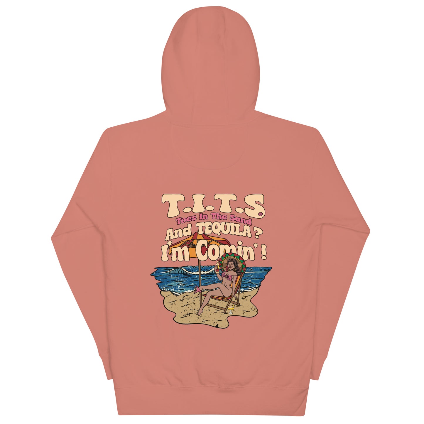 Beach hoodie, sundown style. T.I.T.S. and tequila? I'm comin'! Heavy weight tequila hoodie flair for when your beach day turns to night. There's no such thing as an offensive hoodie at your favorite beach bar! You should know that these hoodies can be a bit form fitting. Fellas, if you'll be drinking all day at the beach, you may want to size up. Ladies, you should be all set.