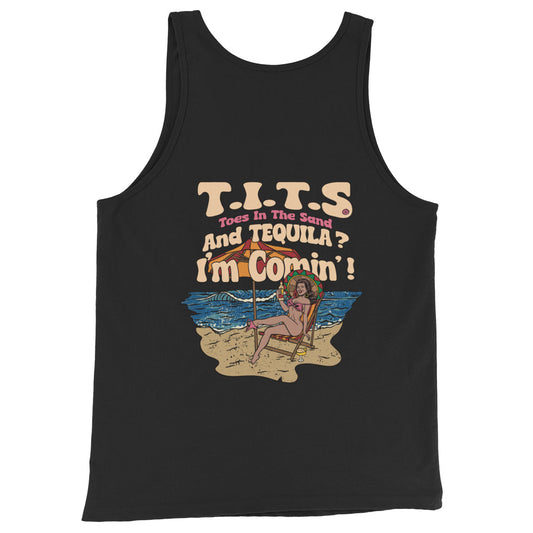 Beach tank top to stay cool on those hot beach days with a cocktail in the hand and TOES IN THE SAND. Beach tequila shots and funny tank tops. Yeah baby!  • 100% combed and ringspun cotton • Tri-blends are 50% polyester/25% combed/25% ringspun cotton/rayon • Fabric weight: 4.2 oz/yd² (142.40 g/m²), triblends: 3.8 oz/yd² (90.07 g/m²) • 30 singles thread weight • Side-seam