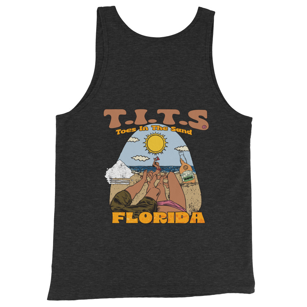 Beach tank top to stay cool on those hot beach days with a cocktail in the hand and TOES IN THE SAND. Beach tequila shots and funny tank tops. Yeah baby!  • 100% combed and ringspun cotton • Tri-blends are 50% polyester/25% combed/25% ringspun cotton/rayon • Fabric weight: 4.2 oz/yd² (142.40 g/m²), triblends: 3.8 oz/yd² (90.07 g/m²) • 30 singles thread weight • Side-seamed