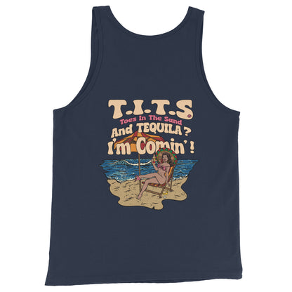 Beach tank top to stay cool on those hot beach days with a cocktail in the hand and TOES IN THE SAND. Beach tequila shots and funny tank tops. Yeah baby!  • 100% combed and ringspun cotton • Tri-blends are 50% polyester/25% combed/25% ringspun cotton/rayon • Fabric weight: 4.2 oz/yd² (142.40 g/m²), triblends: 3.8 oz/yd² (90.07 g/m²) • 30 singles thread weight • Side-seam