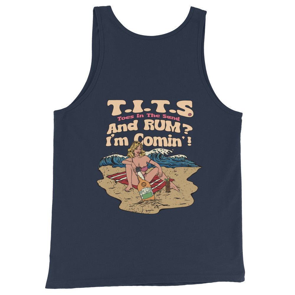 Beach tank top to stay cool on those hot beach days with a cocktail in the hand and TOES IN THE SAND. Beach rum shots and funny tank tops. Yeah baby!   • 100% combed and ringspun cotton • Tri-blends are 50% polyester/25% combed/25% ringspun cotton/rayon • Fabric weight: 4.2 oz/yd² (142.40 g/m²), triblends: 3.8 oz/yd² (90.07 g/m²) • 30 singles thread weight • Side-seamed