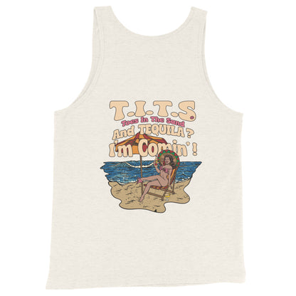 Beach tank top to stay cool on those hot beach days with a cocktail in the hand and TOES IN THE SAND. Beach tequila shots and funny tank tops. Yeah baby!  • 100% combed and ringspun cotton • Tri-blends are 50% polyester/25% combed/25% ringspun cotton/rayon • Fabric weight: 4.2 oz/yd² (142.40 g/m²), triblends: 3.8 oz/yd² (90.07 g/m²) • 30 singles thread weight • Side-seam