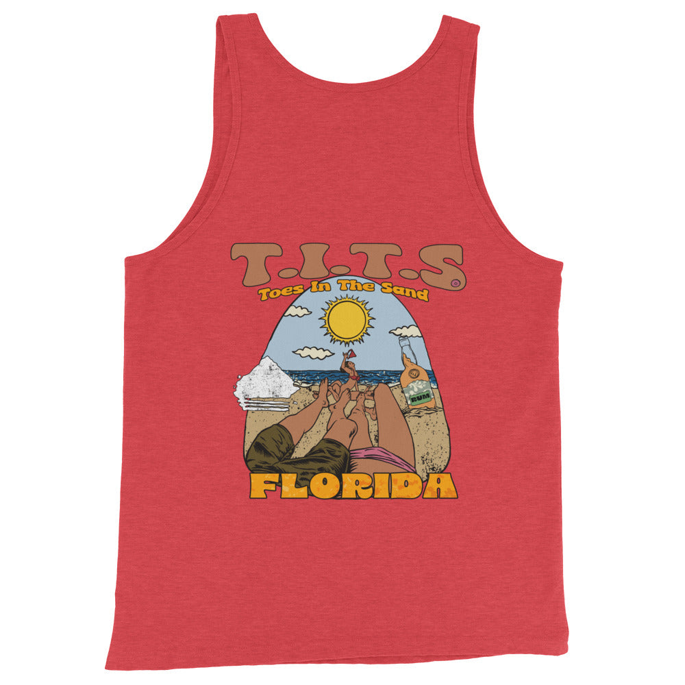 Beach tank top to stay cool on those hot beach days with a cocktail in the hand and TOES IN THE SAND. Beach tequila shots and funny tank tops. Yeah baby!  • 100% combed and ringspun cotton • Tri-blends are 50% polyester/25% combed/25% ringspun cotton/rayon • Fabric weight: 4.2 oz/yd² (142.40 g/m²), triblends: 3.8 oz/yd² (90.07 g/m²) • 30 singles thread weight • Side-seamed