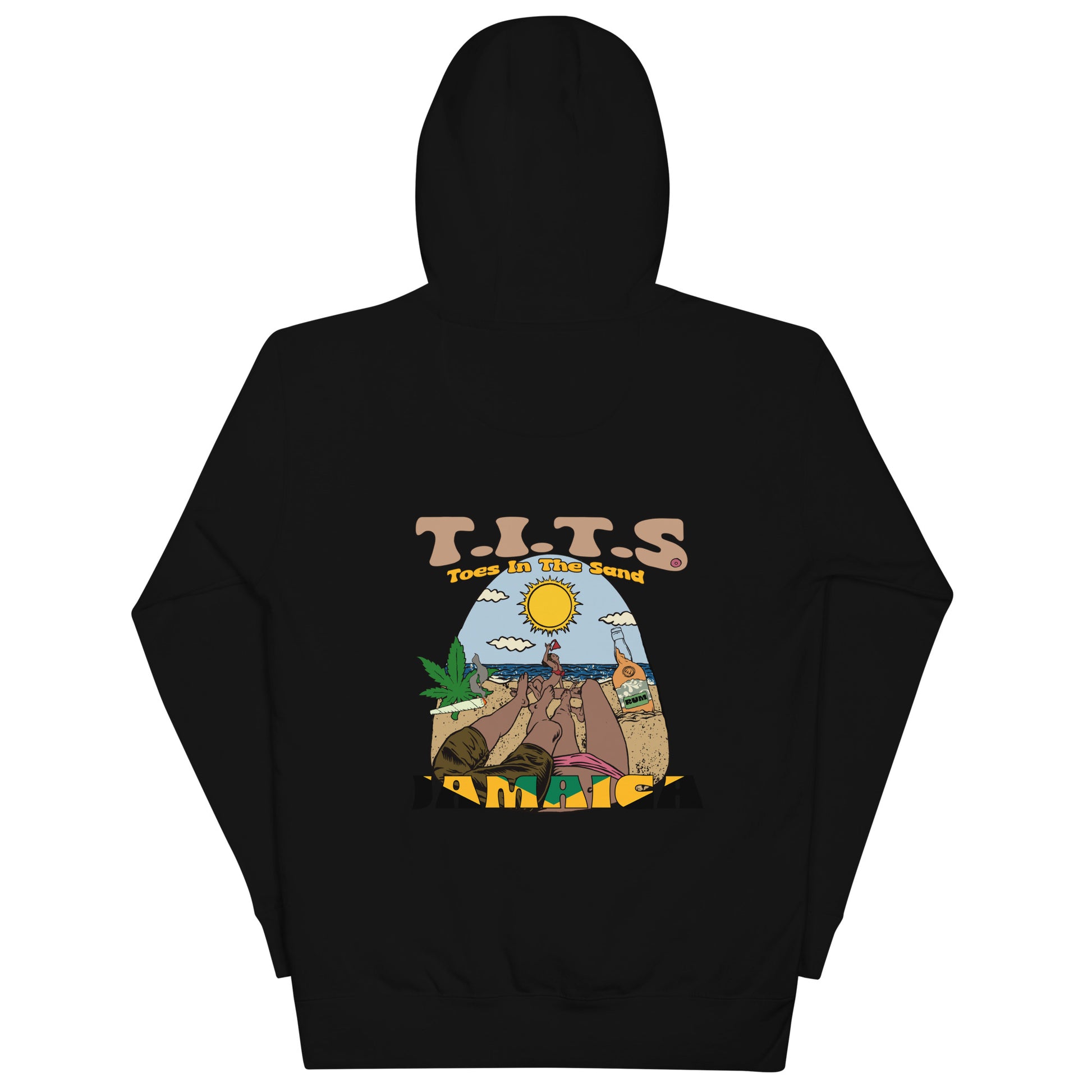 Beach Hoodie, sundown style. JAMAICA STAND UP! Heavy weight drinking hoodie flair for when your beach day turns to night.  There's no such thing as an offensive hoodie at your favorite beach bar! You should know that these hoodies can be a bit form fitting.  Fellas, if you'll be drinking all day at the beach, you may want to size up.  Ladies, you should be all set.