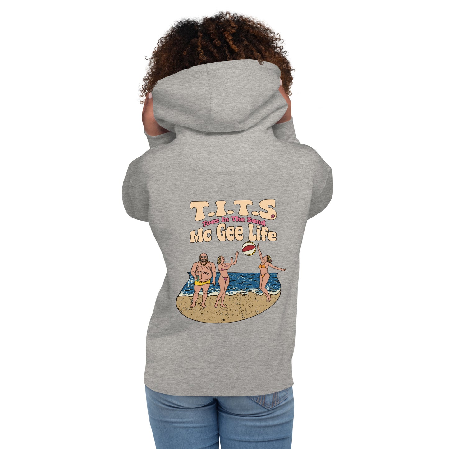 Beach Hoodie, sundown style. T.I.T.S. McGee life. Heavy weight drinking hoodie flair for when your beach day turns to night.  There's no such thing as an offensive hoodie at your favorite beach bar! You should know that these hoodies can be a bit form fitting.  Fellas, if you'll be drinking all day at the beach, you may want to size up.  Ladies, you should be all set.