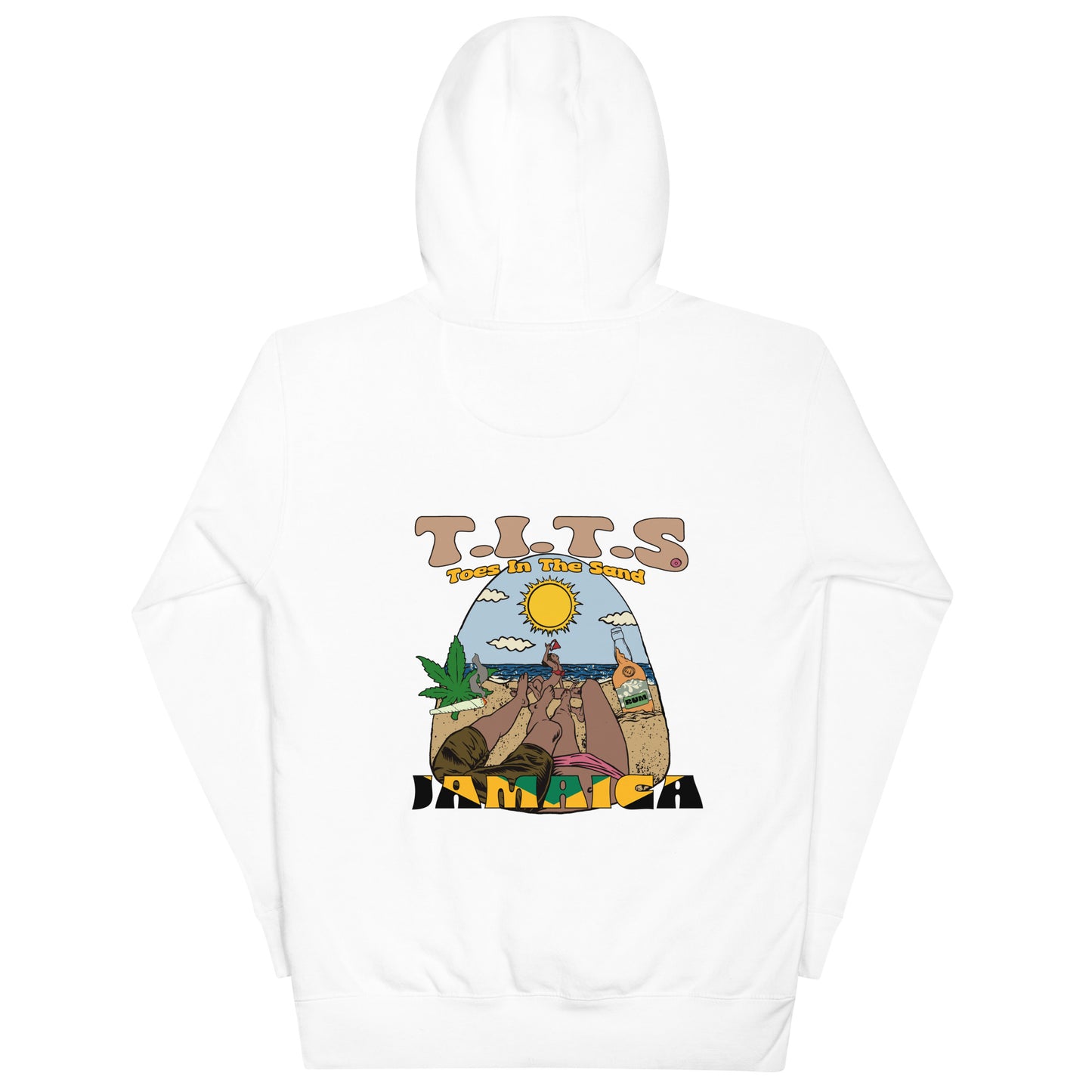 Beach Hoodie, sundown style. JAMAICA STAND UP! Heavy weight drinking hoodie flair for when your beach day turns to night.  There's no such thing as an offensive hoodie at your favorite beach bar! You should know that these hoodies can be a bit form fitting.  Fellas, if you'll be drinking all day at the beach, you may want to size up.  Ladies, you should be all set.