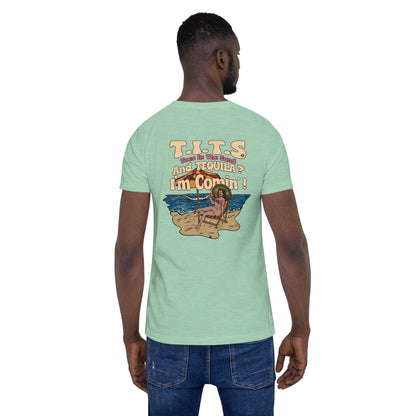 Funny drinking t shirt that's perfect for relaxing at the beach or lounging at your favorite cantina with an ice cold beverage in hand. When the booze is flowing, offensive t shirts just don't exist! Show your sophistication for the finer things in style and comfort.  This is a unisex shirt and comfy for all T.I.T.S.  • 100% combed and ring-spun cotton (Heather colors contain polyester) • Fabric weight: 4.2 oz./yd.² (142 g/m²) • Pre-shrunk fabric • Side-seamed construction • Shoulder-to-shoulder taping